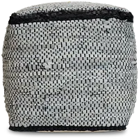 Ash Black Leather Accent Pouf