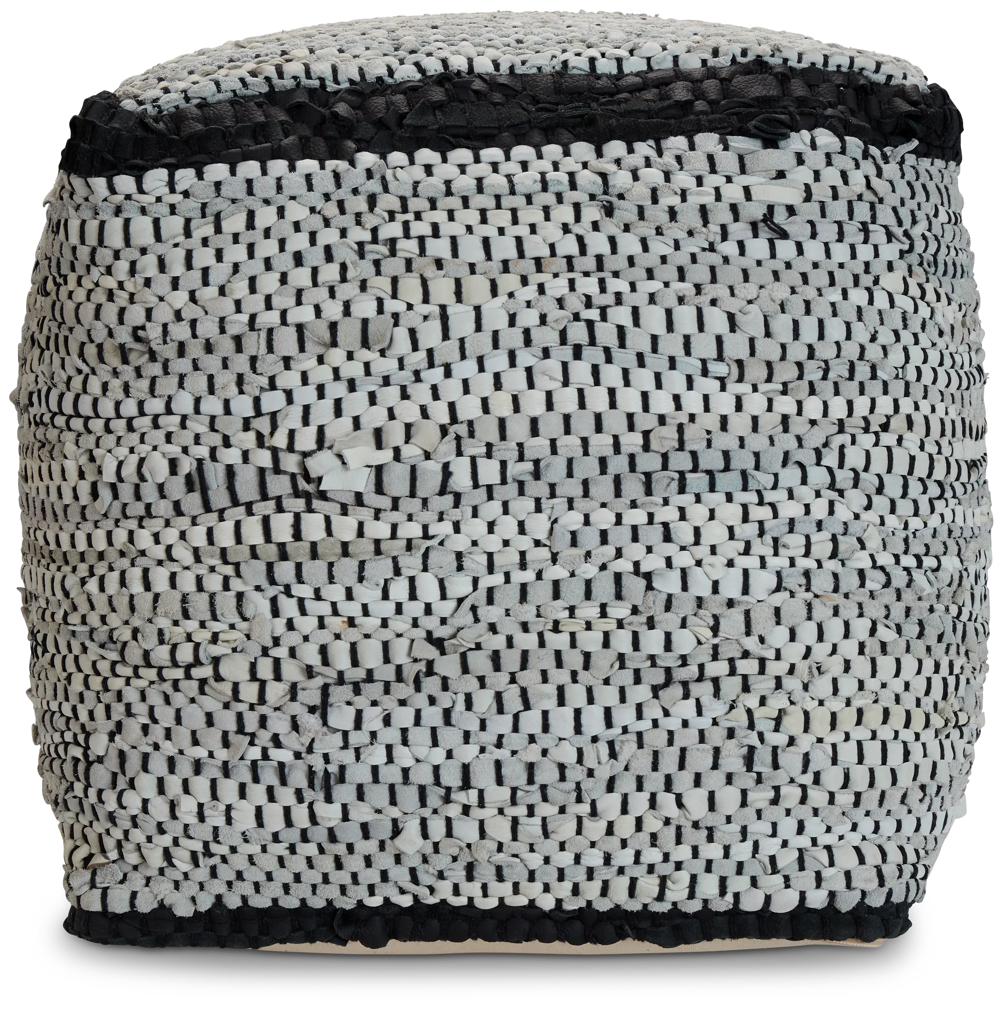 Ash Black Leather Accent Pouf