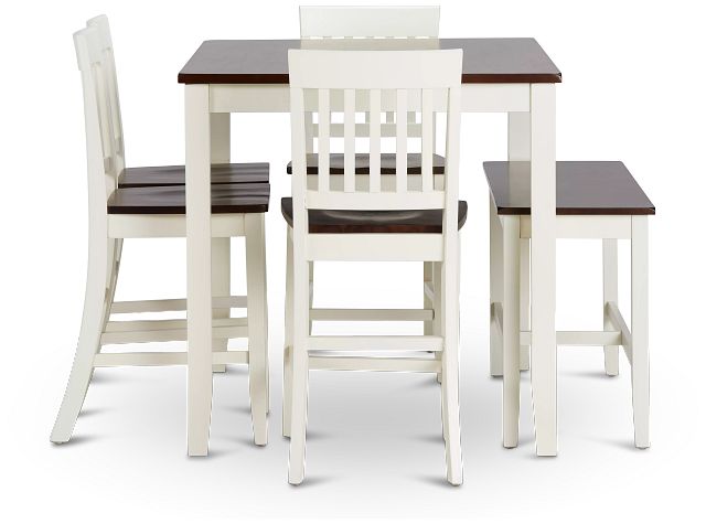 Santos White Two-tone High Table, 4 Barstools & High Bench (2)