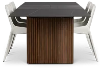 Wayne Two-tone Stone Rectangular Table & 4 White Upholstered Chairs