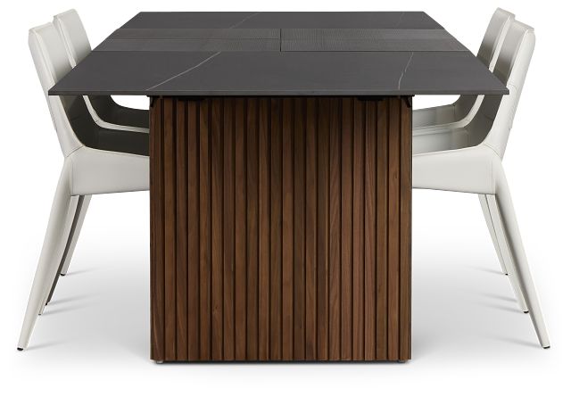 Wayne Two-tone Stone Rectangular Table & 4 White Upholstered Chairs