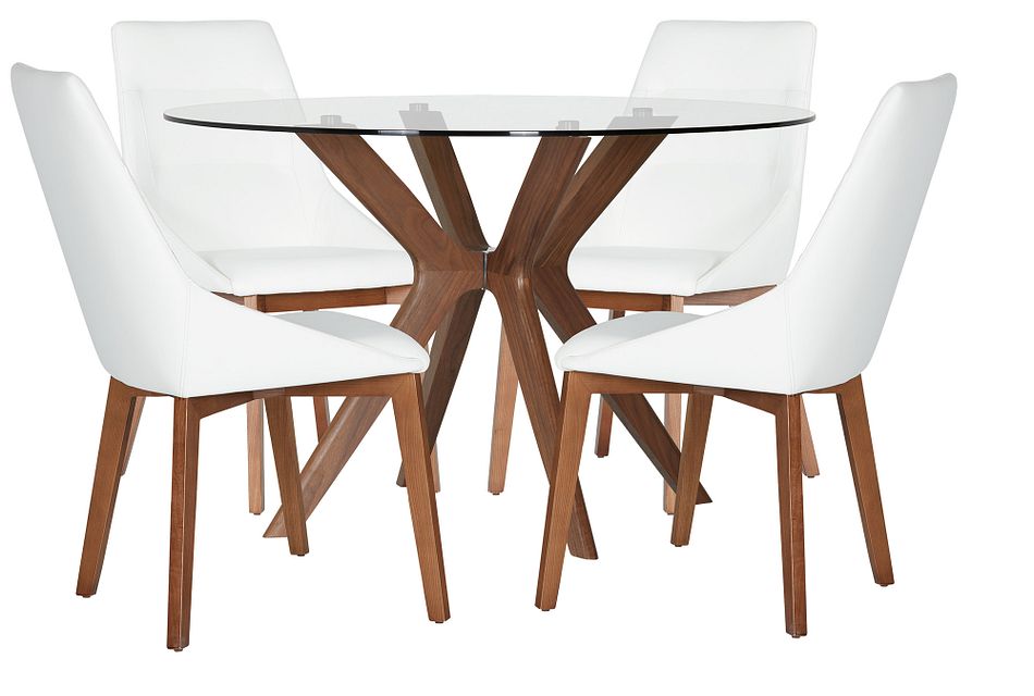 Fresno White Round Table 4 Upholstered Chairs Dining Room Fresno White Round Table 4