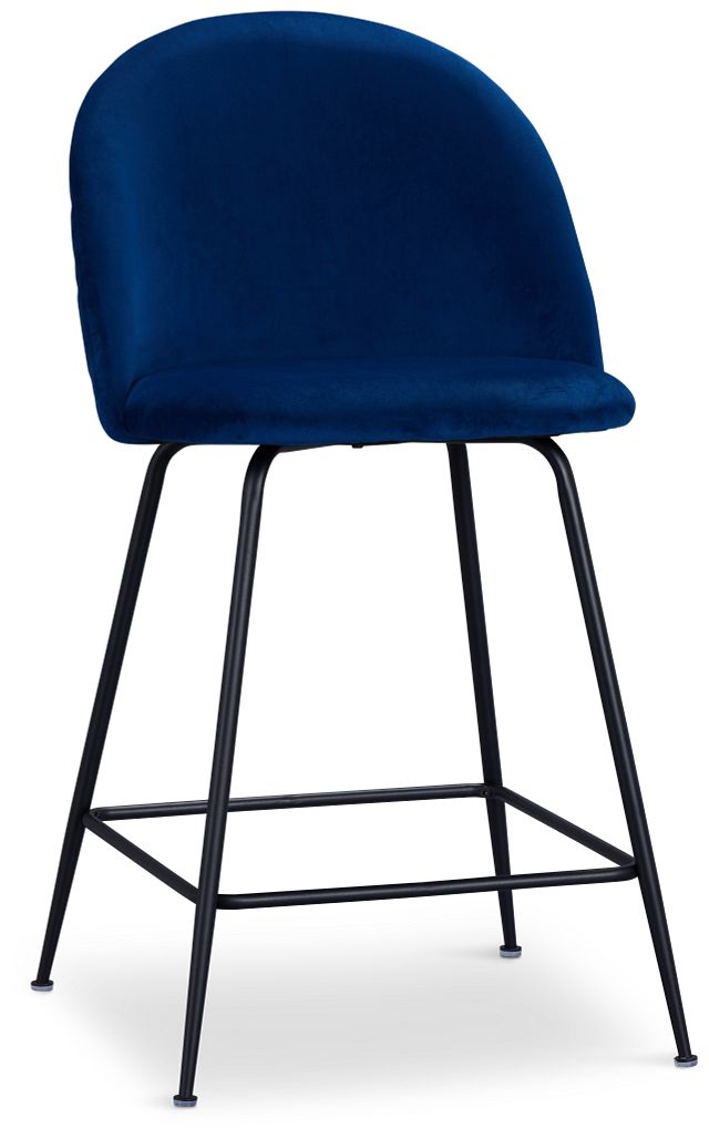 Capri Dark Blue Velvet Upholstered 24" Barstools W/black Legs
