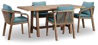Laguna Light Tone 66" Retangular Table & 4 Teal Cushioned Chairs