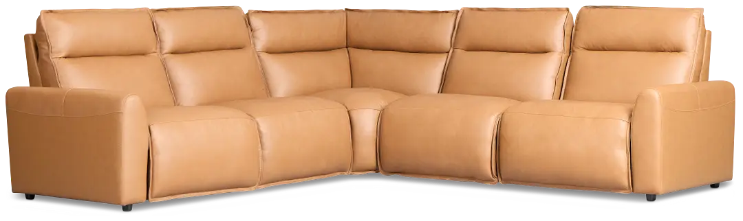 Edison Medium Brown Leather/Vinyl Small Triple Power Reclining Two-arm Sectional Edison Medium Brown Leather/Vinyl Small Triple Power Reclining Two-arm Sectional