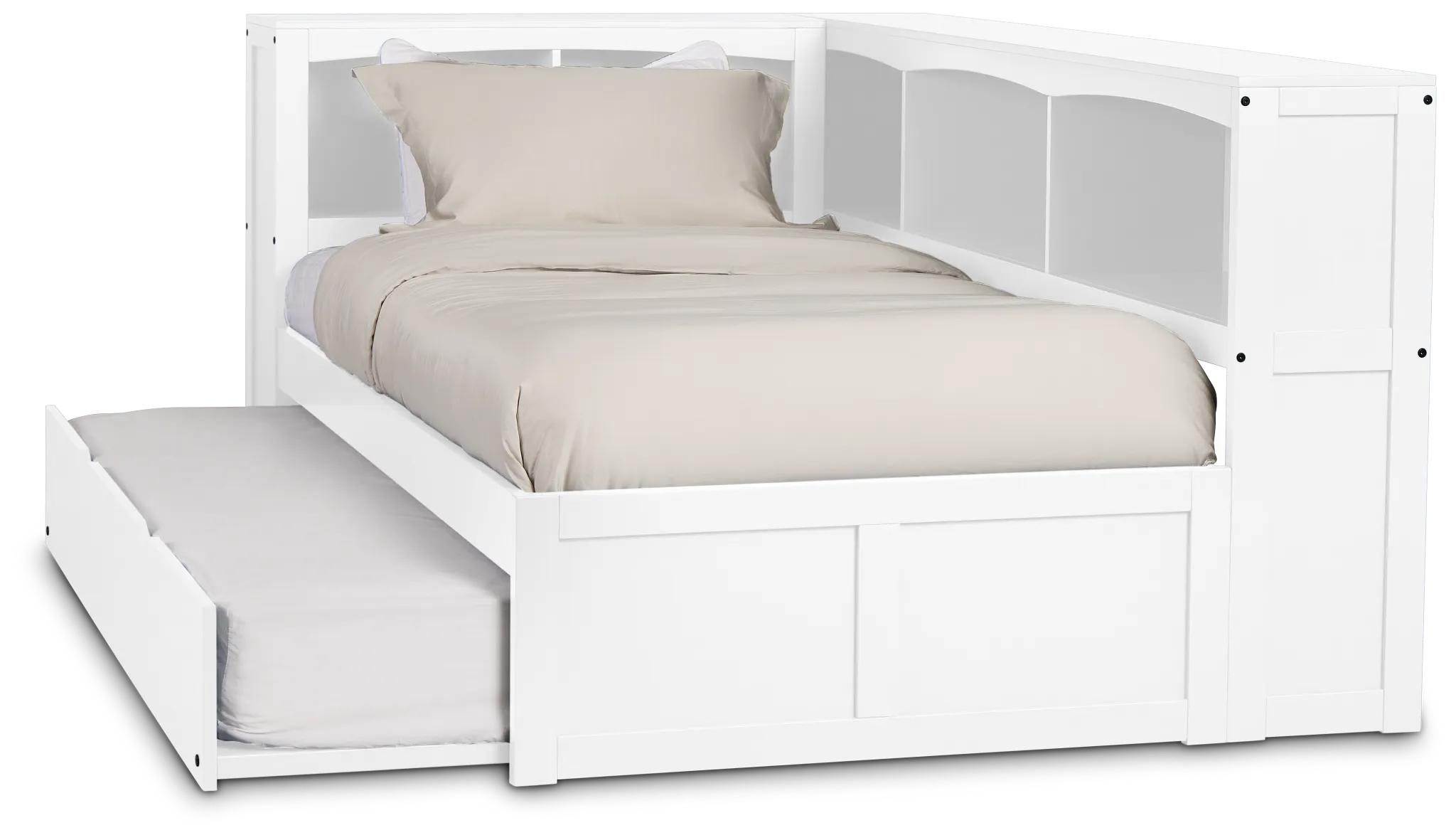 Charleston White Corner Bookcase Bed With Trundle