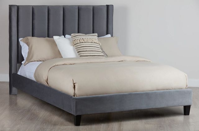 Audrey Dark Gray Velvet Platform Bed