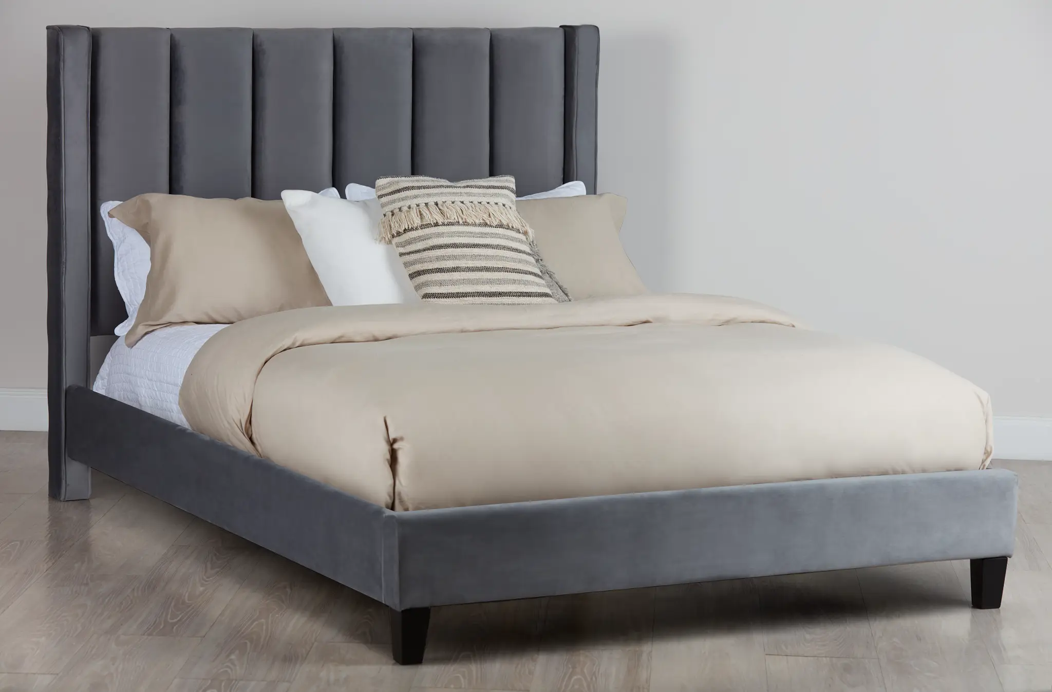Audrey Dark Gray Velvet Platform Bed Audrey Dark Gray Velvet Platform Bed