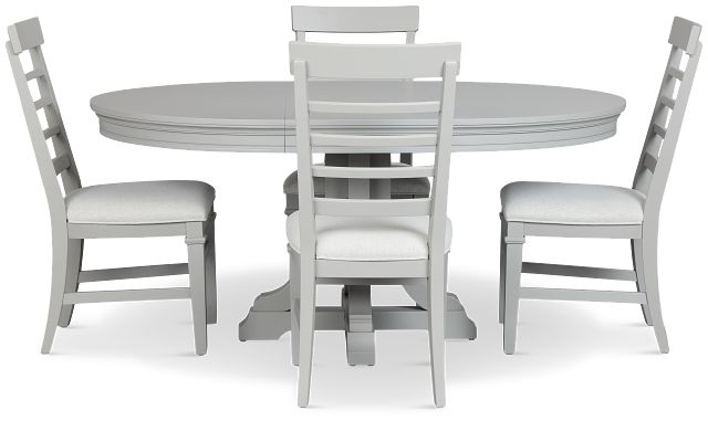 Cape Cod Gray Round Table & 4 Upholstered Chairs