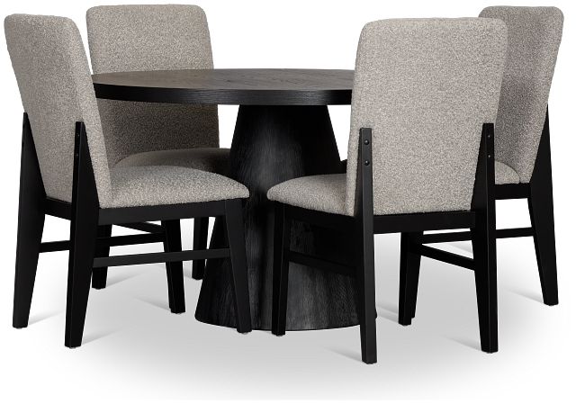 Modesto Black Round Table & 4 Upholstered Chairs