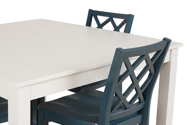 Edgartown White Square High Table & 4 Navy Wood Barstools