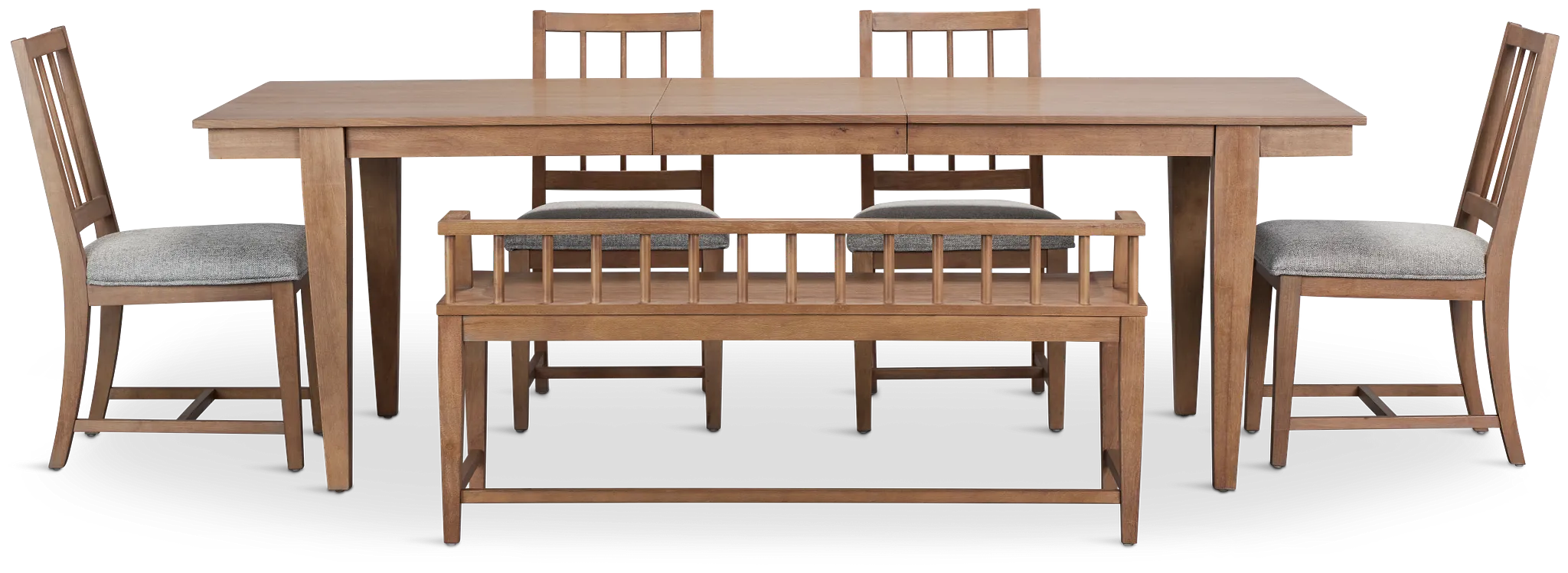 Provo Mid Tone Rect Table, 4 Gray Chairs & Bench