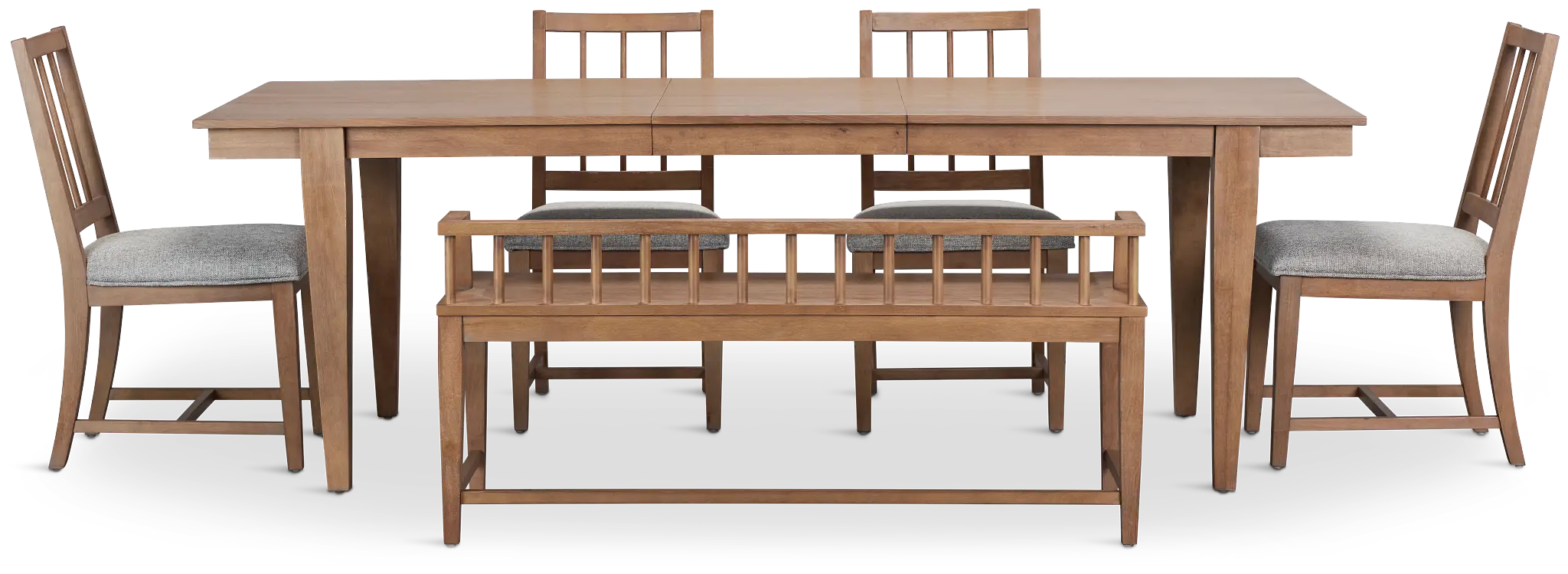 Provo Mid Tone Rect Table, 4 Gray Chairs & Bench Provo Mid Tone Rect Table, 4 Gray Chairs & Bench