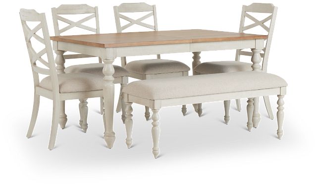 Lexington Two-tone Rect Table, 4 Chairs & Bench (4)