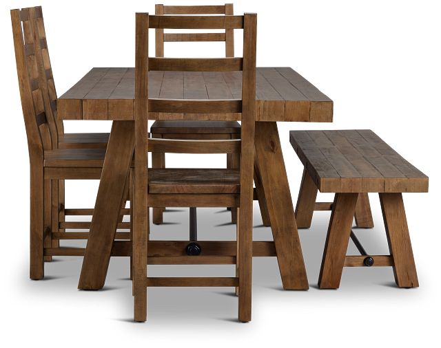 Maxton Mid Tone Rectangular Table With 4 Side Chairs & Bench