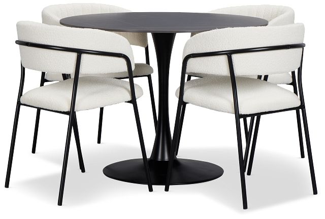 Fremont Black Round Table & 4 Upholstered Chairs