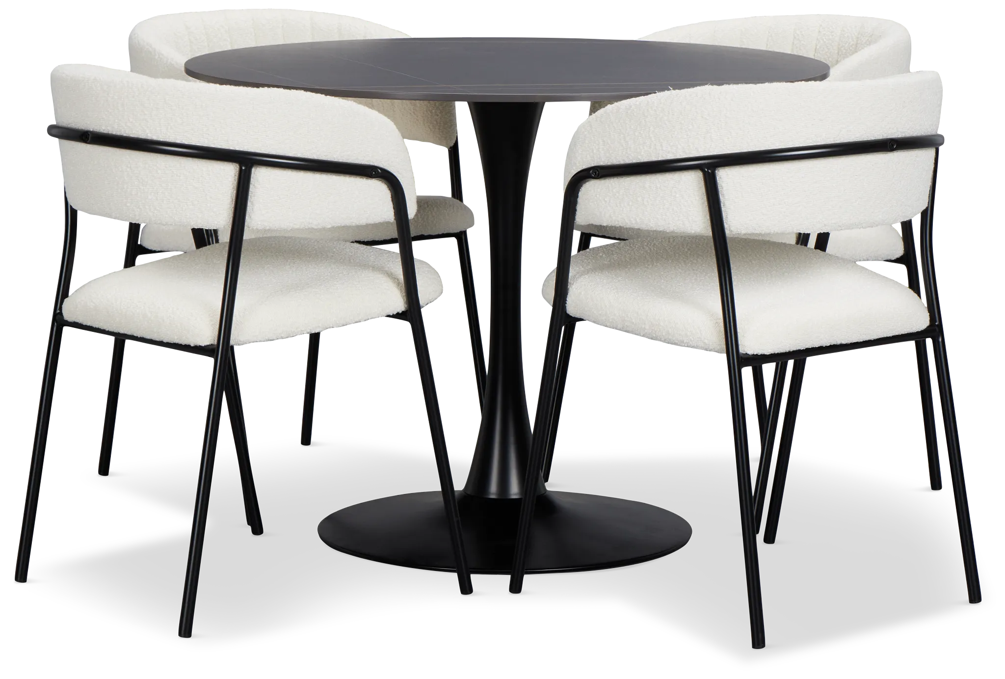 Fremont Black Round Table & 4 Upholstered Chairs