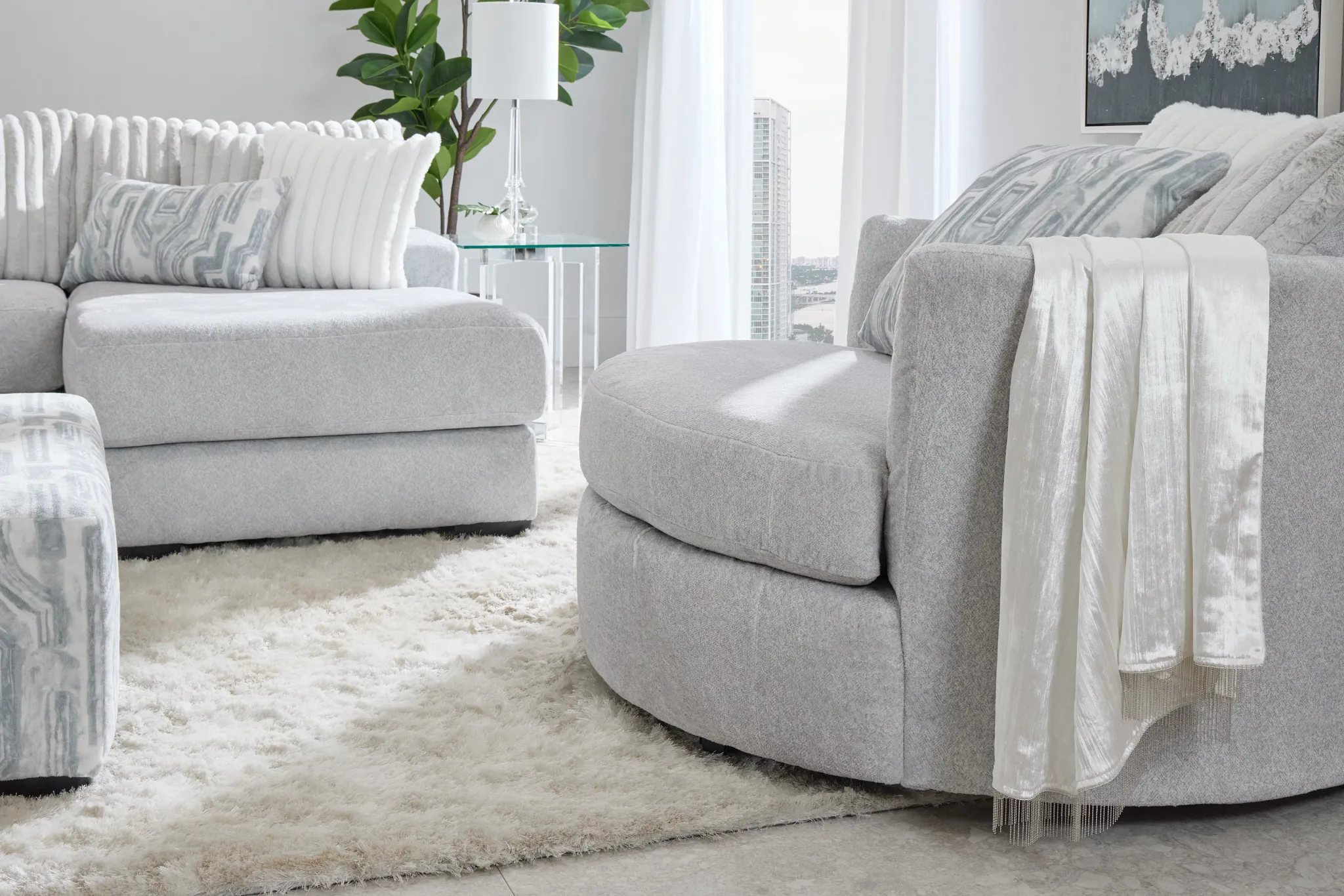 Kylie Light Gray Fabric Swivel Chair