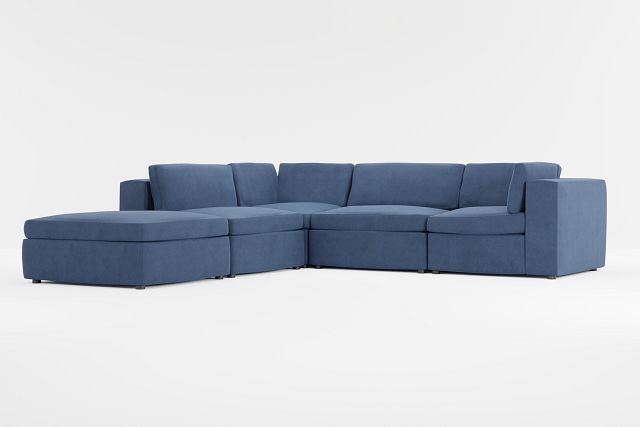 Destin Revenue Dark Blue Fabric 5pc Bumper Sectional