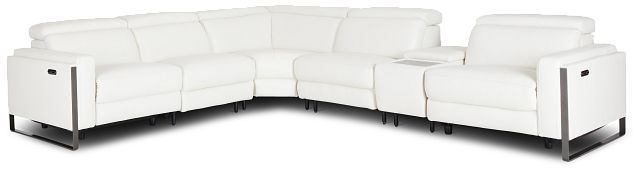 Atlas White Lthr/vinyl Medium Dual Power 2-arm Reclining Sectional