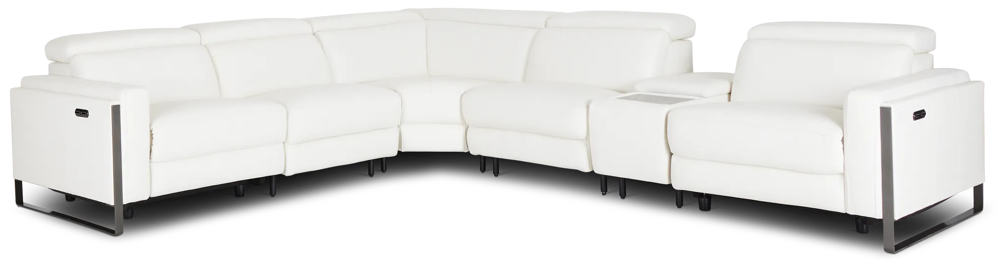 Atlas White Lthr/vinyl Medium Dual Power 2-arm Reclining Sectional