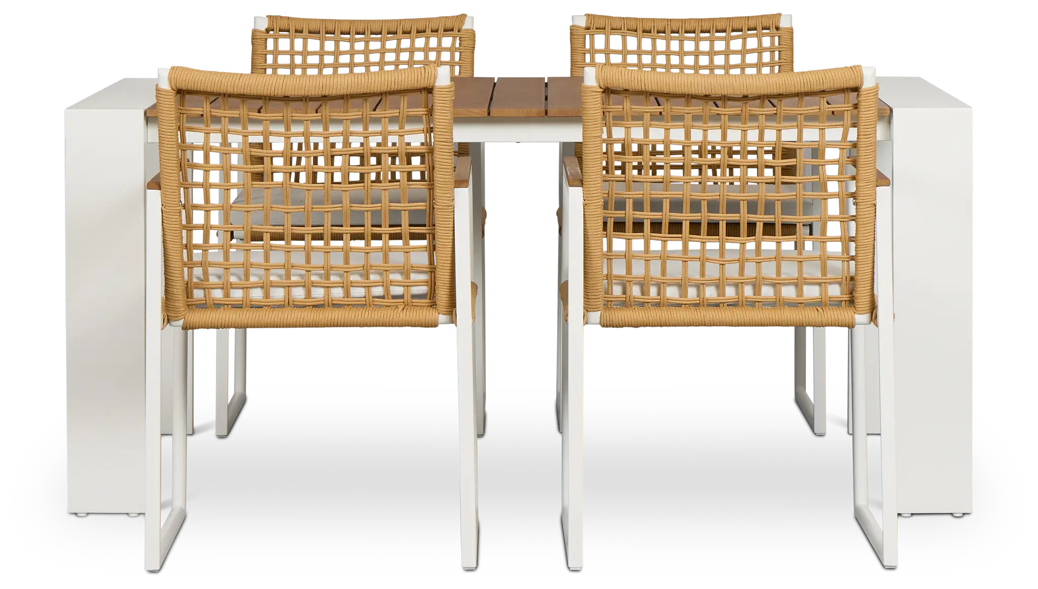 Sunrise White Teak Rectangular Table & 4 Teak Arm Chairs Sunrise White Teak Rectangular Table & 4 Teak Arm Chairs