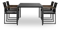 Sunrise Dark Gray 86" Rectangular Table & 4 Teak Arm Chairs