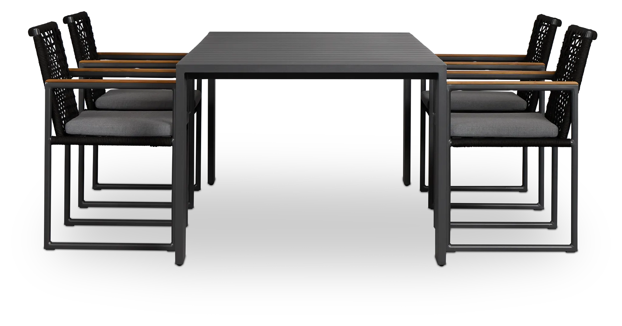 Sunrise Dark Gray 86" Rectangular Table & 4 Teak Arm Chairs