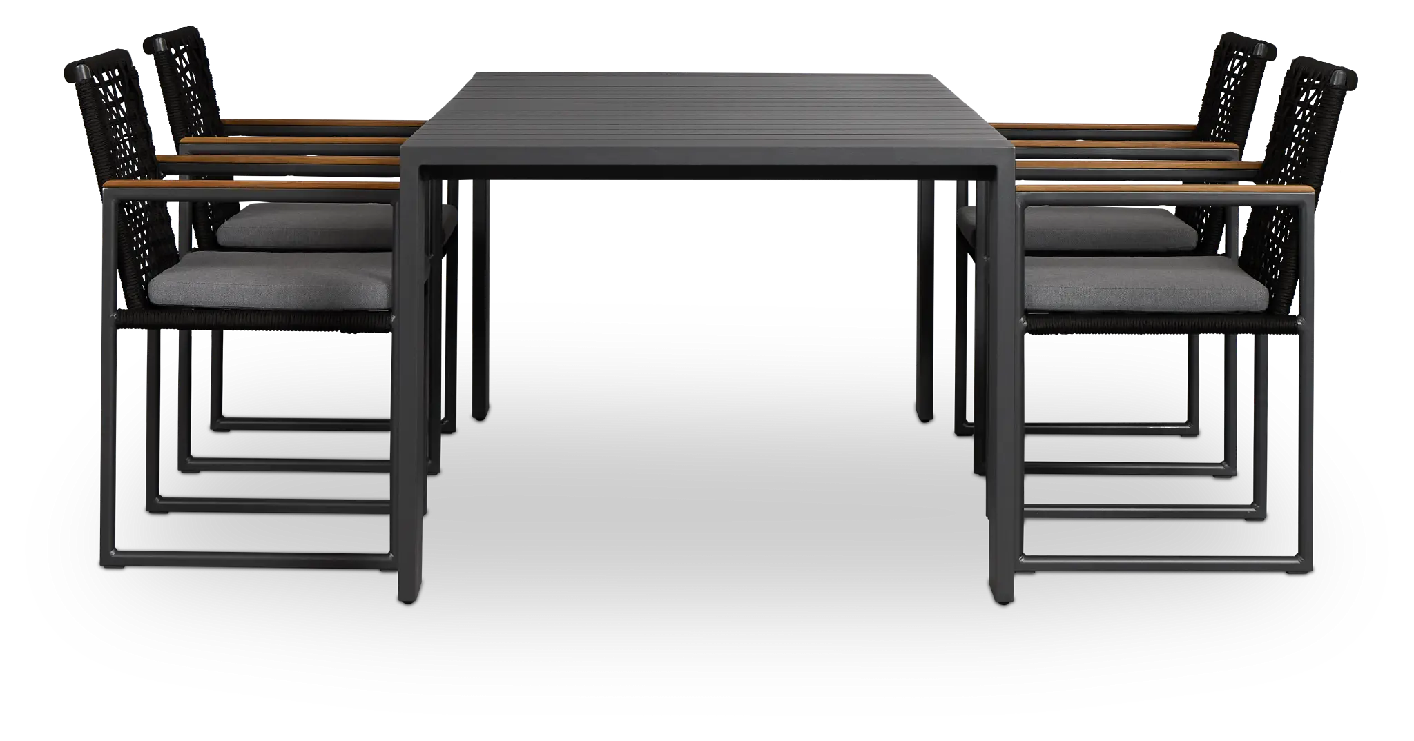 Sunrise Dark Gray 86" Rectangular Table & 4 Teak Arm Chairs Sunrise Dark Gray 86" Rectangular Table & 4 Teak Arm Chairs