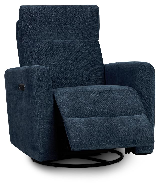 Rae Dark Blue Fabric Power Swivel Glider Recliner