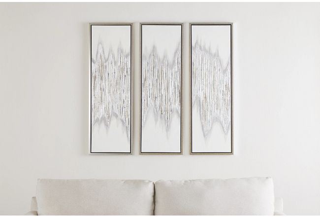 Drizzle Gray Set Of 3 Framed Canvas Wall Art
