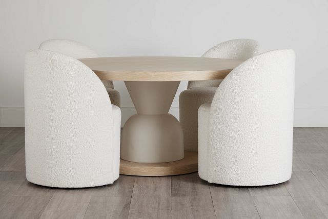 Costa Light Tone Round Table & 4 Carved Chairs