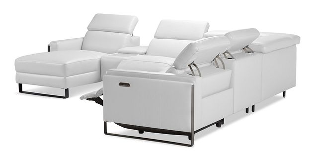 Atlas White Lthr/vinyl Medium Dual Power Left Chaise Sectional