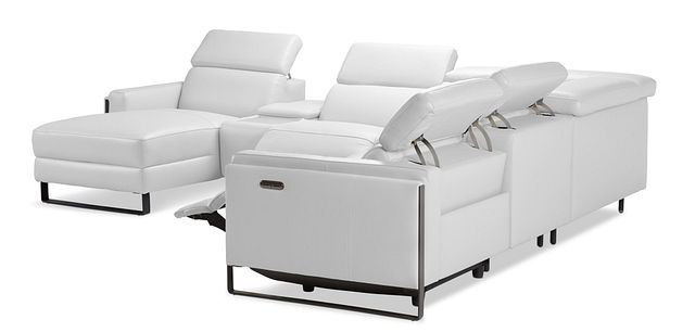 Atlas White Lthr/vinyl Medium Dual Power Left Chaise Sectional