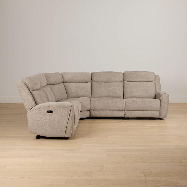 Walker Beige Fabric Small Two-arm Power Reclining Sectional