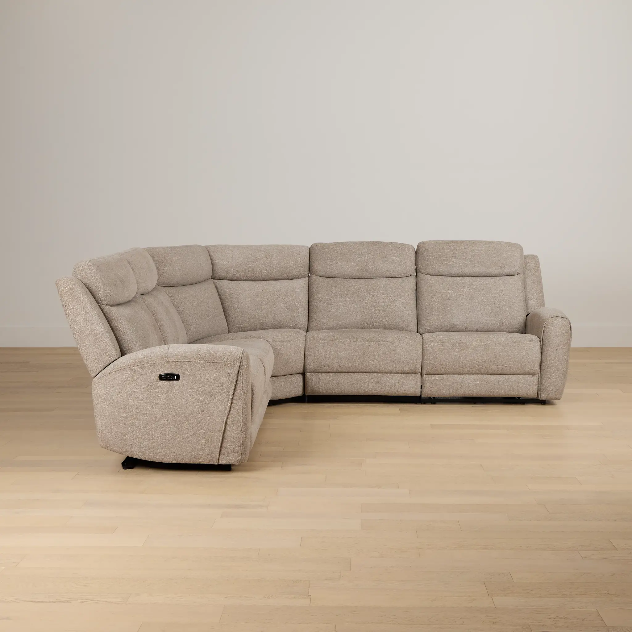 Walker Beige Fabric Small Two-arm Power Reclining Sectional Walker Beige Fabric Small Two-arm Power Reclining Sectional