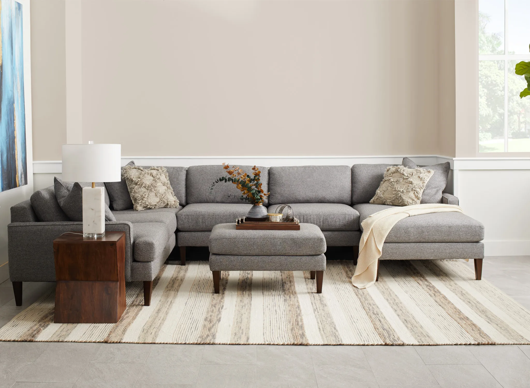 Morgan Dark Gray Fabric Medium Right Chaise Sectional W/ Wood Legs