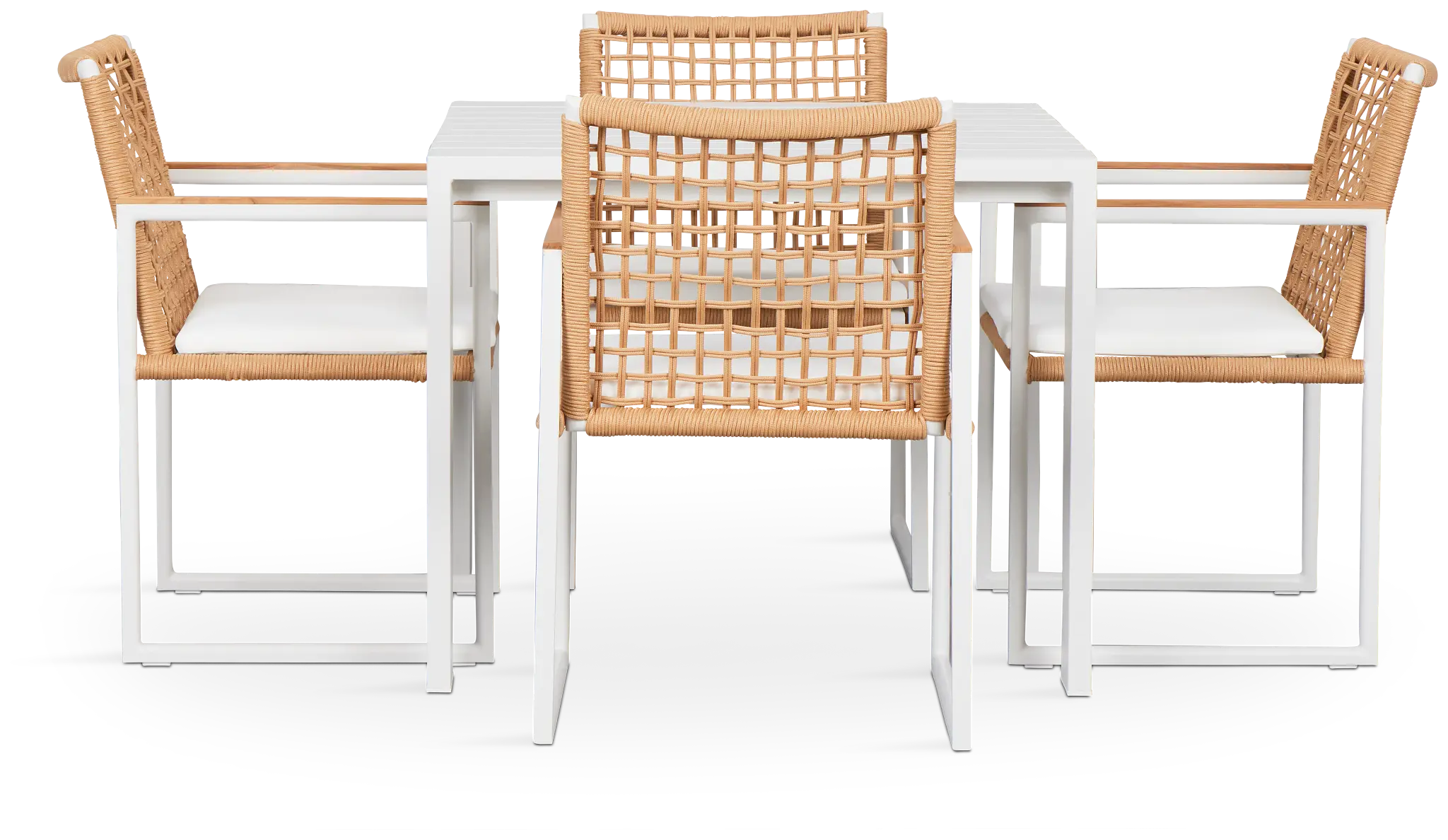 Sunrise White 35" Square Table & 4 Teak Arm Chairs Sunrise White 35" Square Table & 4 Teak Arm Chairs