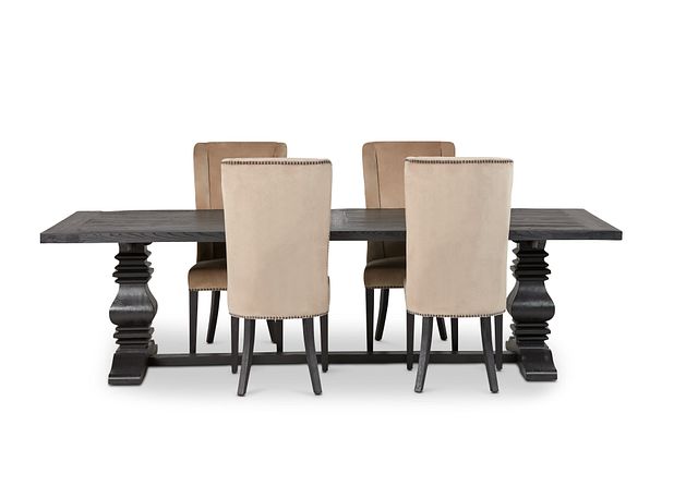 Hadlow Black 110" Table & 4 Velvet Chairs (2)