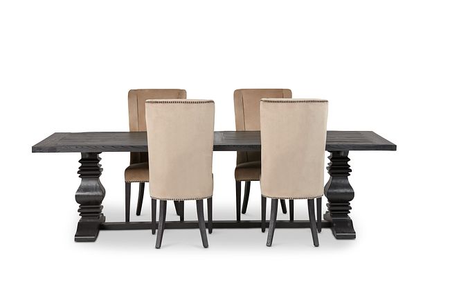 Hadlow Black 110" Table & 4 Velvet Chairs
