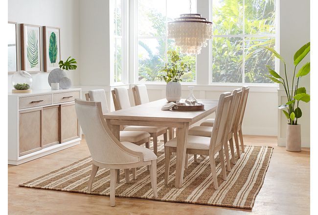 Boca Grande Light Tone Rectangular Table & 4 Upholstered Chairs