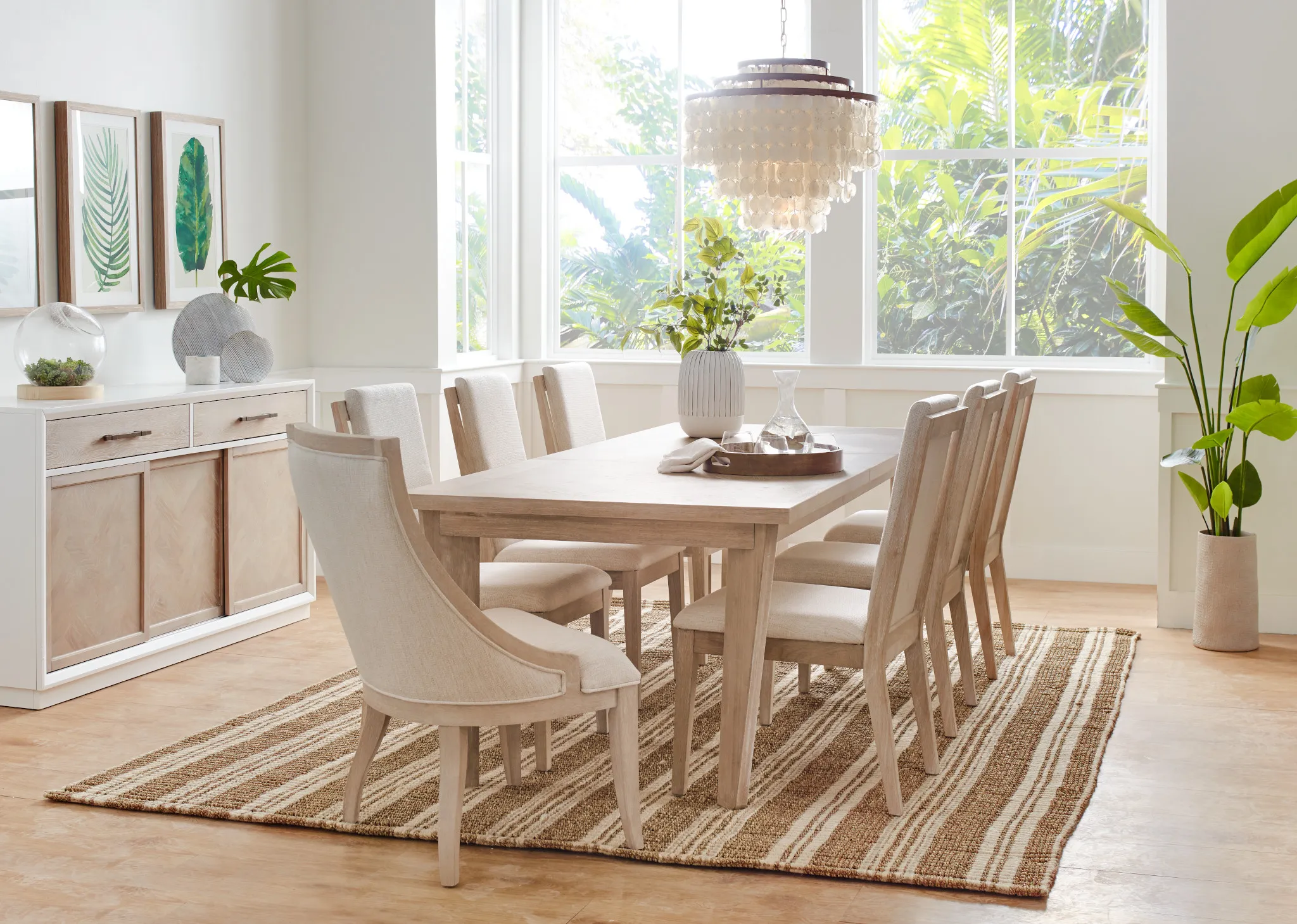 Boca Grande Light Tone Rectangular Table & 4 Upholstered Chairs