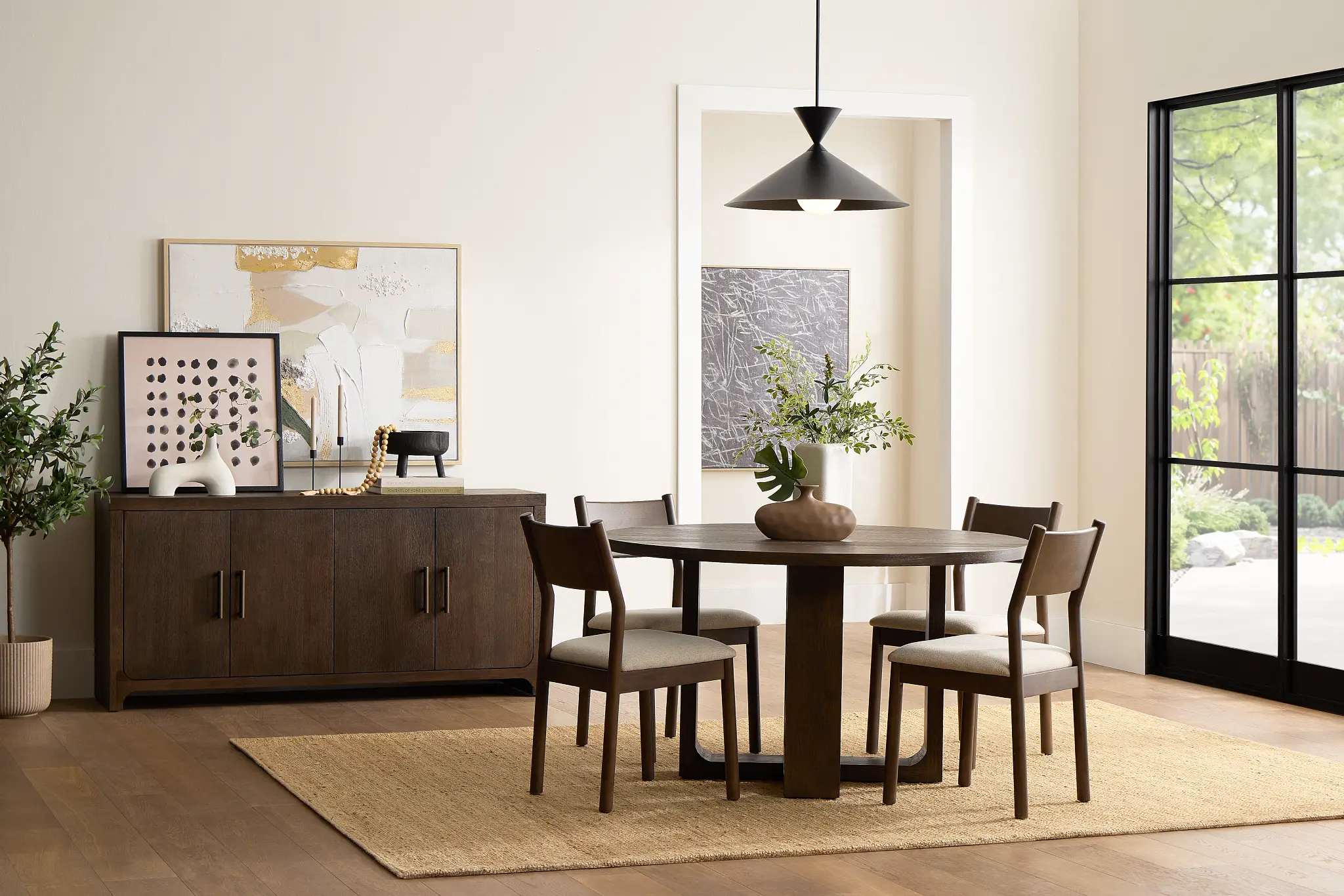 Rochester Dark Tone Round Table & 4 Upholstered Chairs Rochester Dark Tone Round Table & 4 Upholstered Chairs
