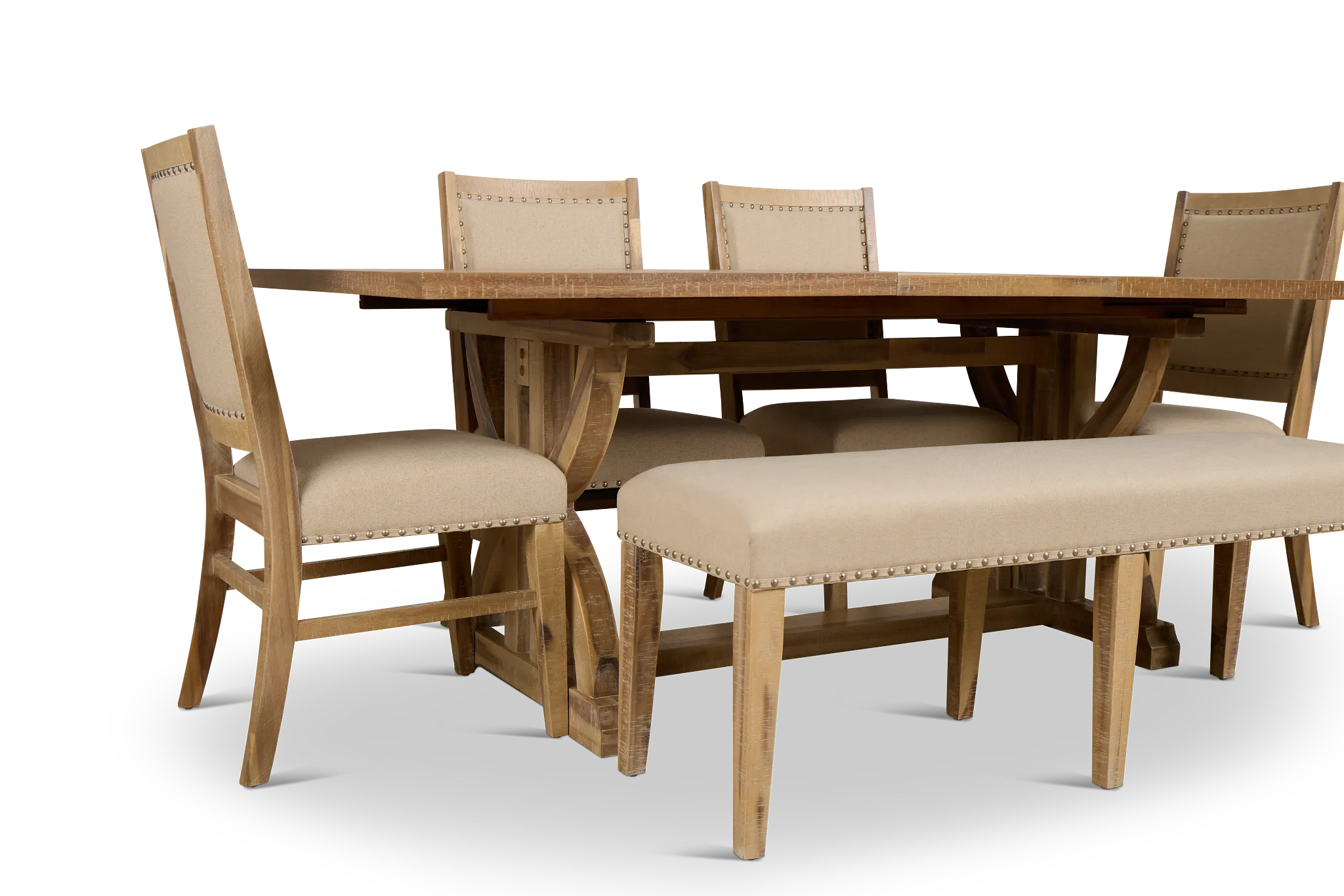 Joplin Light Tone Extension Rectangular Table With 4 Side Chairs & Bench