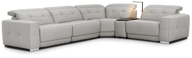 Reva Gray Leather Small Triple Power Reclining Two-arm Sectional