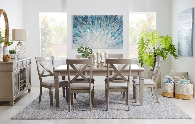 Marina Gray Table & 4 Wood Chairs