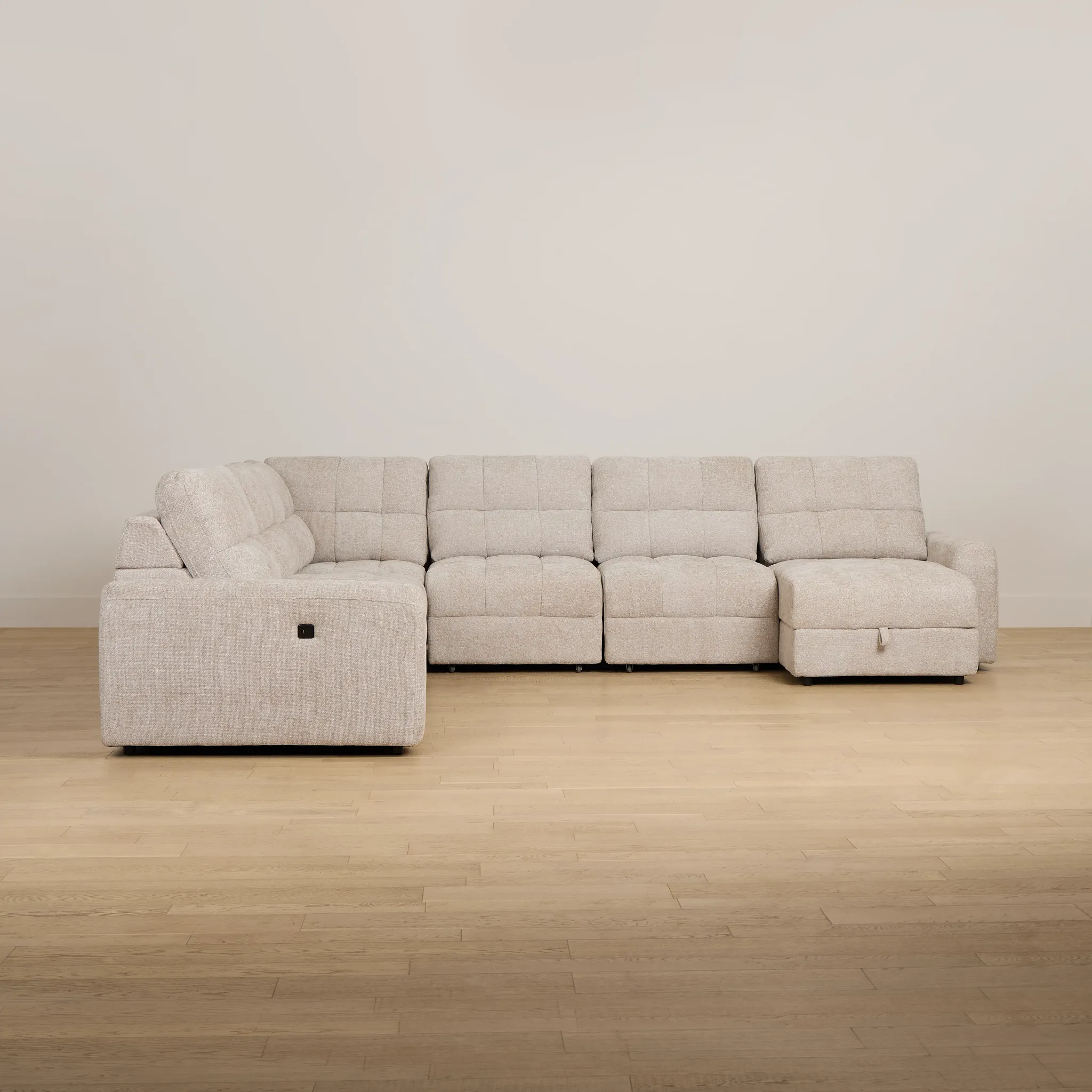 Hendrix Light Taupe Fabric Large Triple Power Right Extension Chaise Sectiona