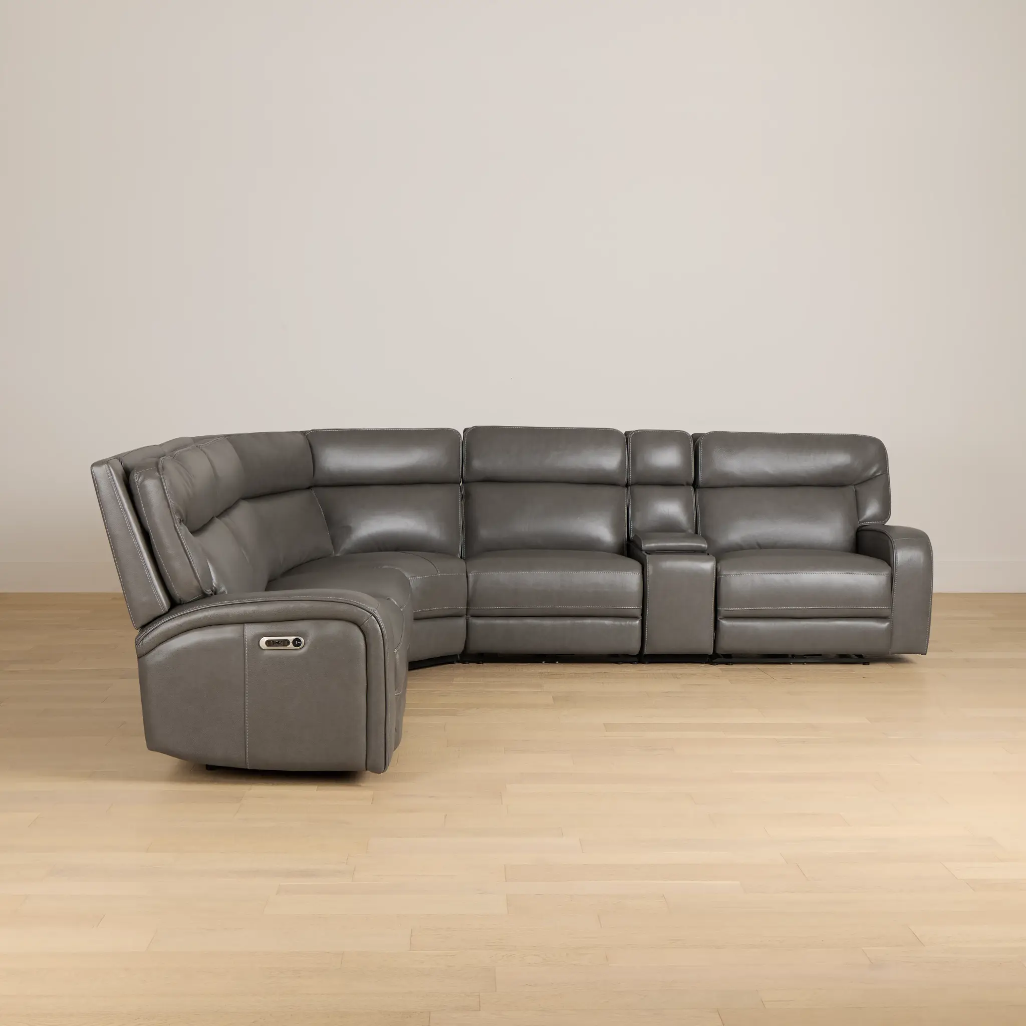Jasper Gray Leather Medium Triple Power 2-arm Sectional Jasper Gray Leather Medium Triple Power 2-arm Sectional