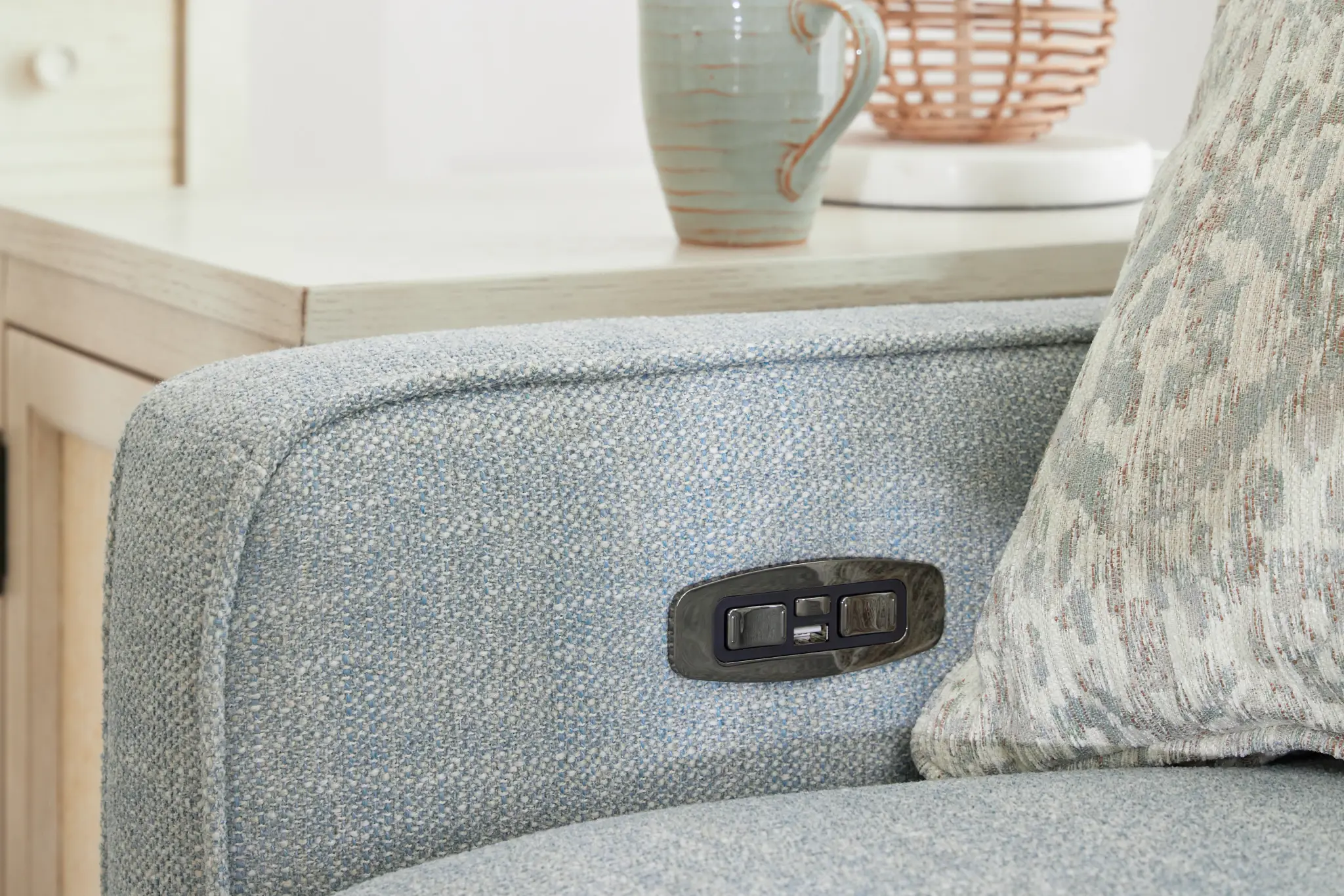 Bayside Light Blue Fabric Power Reclining Sofa Bayside Light Blue Fabric Power Reclining Sofa