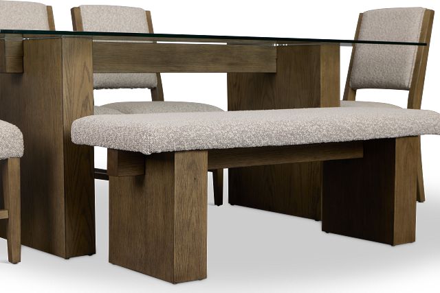 Vance Glass Rect Table With 4 Upholstered Side Chairs & Bench